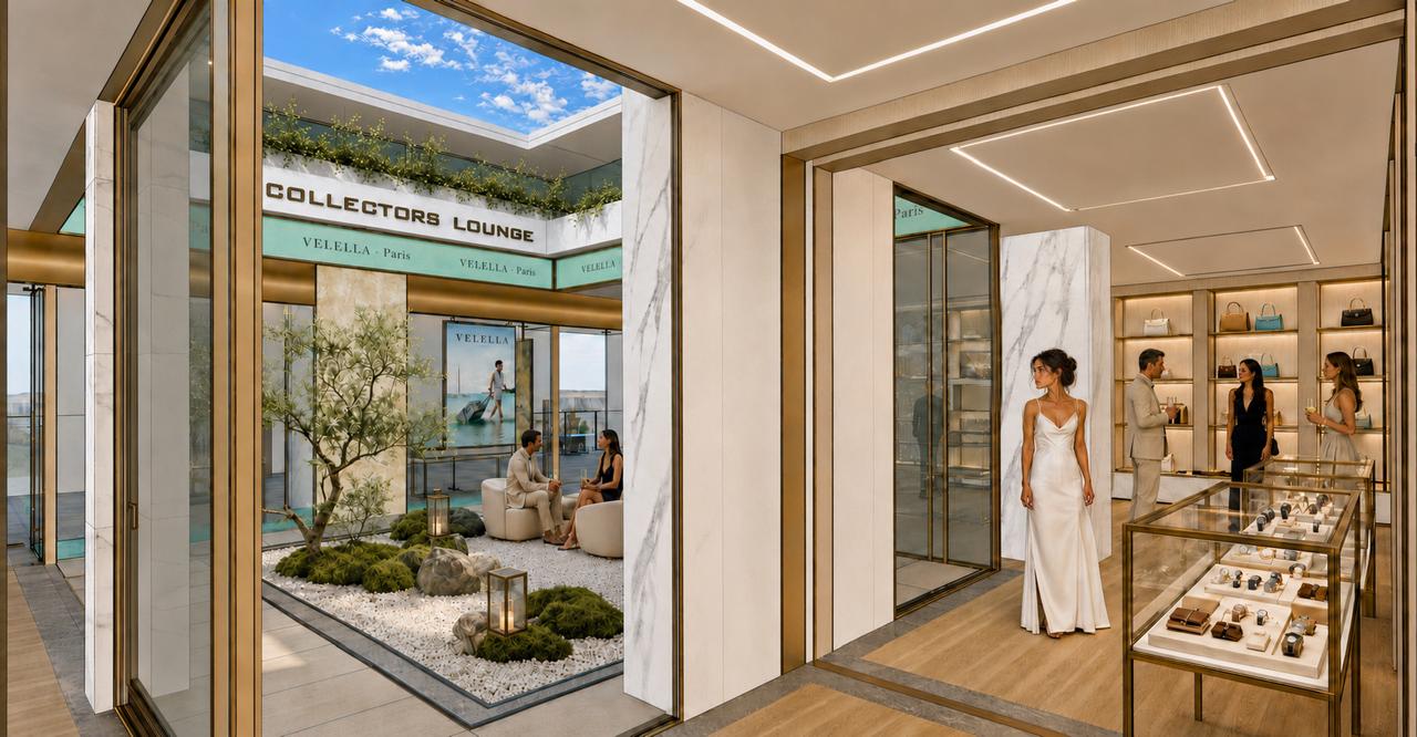 Collectors Lounge atrium and private boutique interior